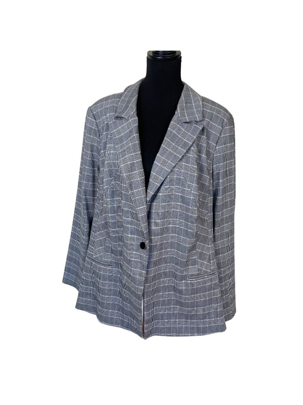 Gray Plaid Womens Blazer Jacket Lane Bryant Single Button 3X Office Wear